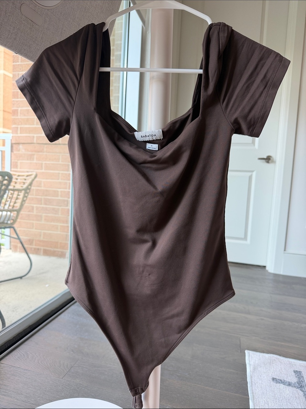 Babaton Chocolate Brown Square-Neck Short Sleeve Bodysuit